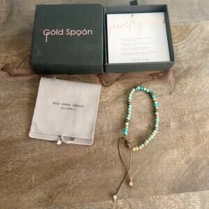 New in box Gold Spoon Turquoise Tone Beaded Adjustable Bracelet